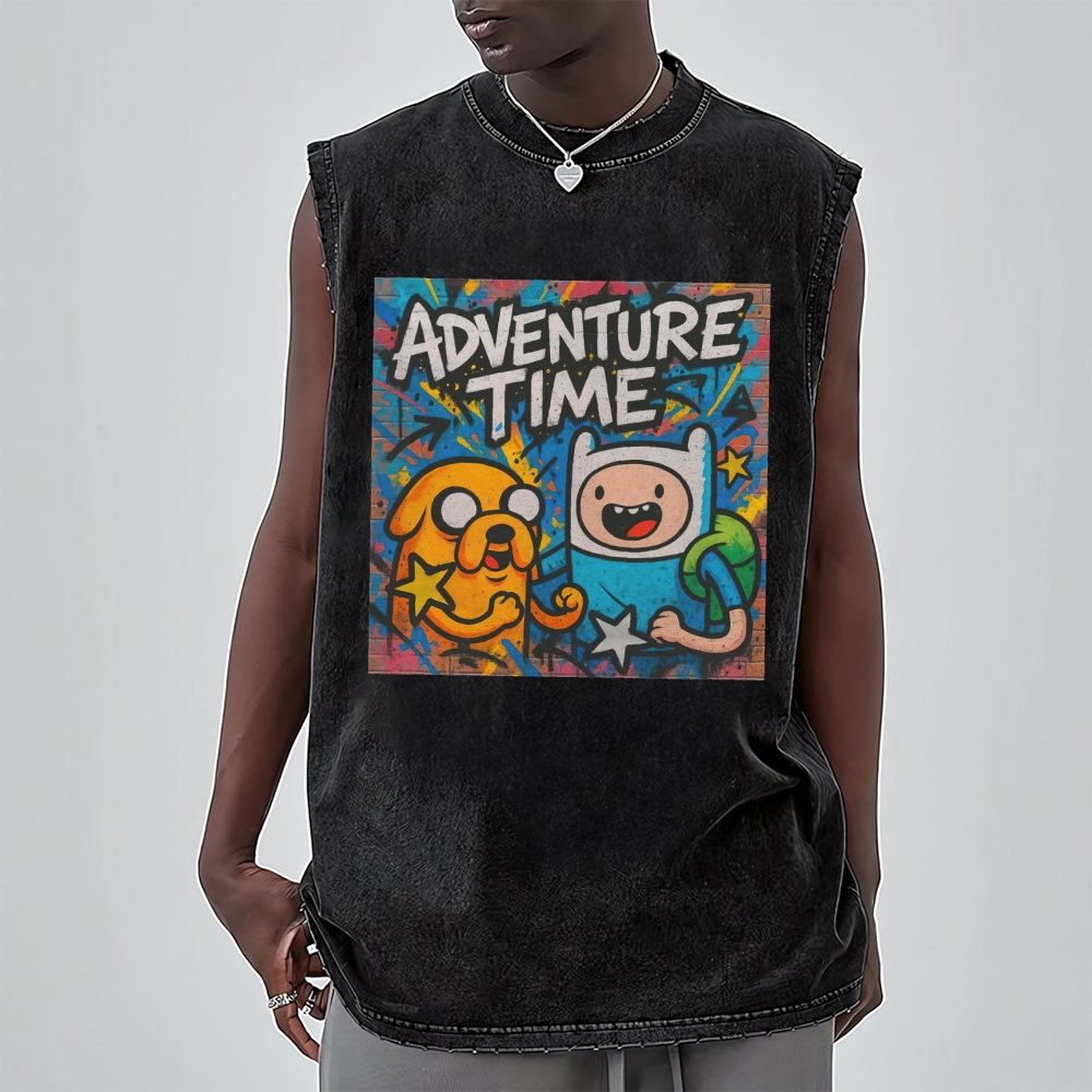 Vintage "Adventure Time Finn & Jake" Graffiti Graphic Washed Vest