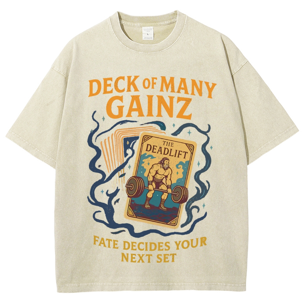 Vintage "Deck of Many Gainz" Deadlift Card Graphic Washed T-Shirt 
