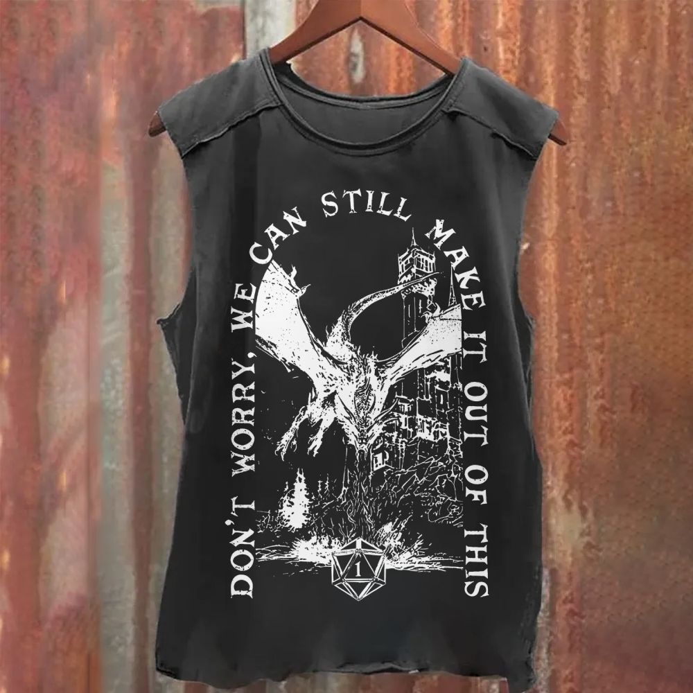 Vintage "Don't Worry, We Can Still Make It" D1 Dragon Graphic Washed Tank Top