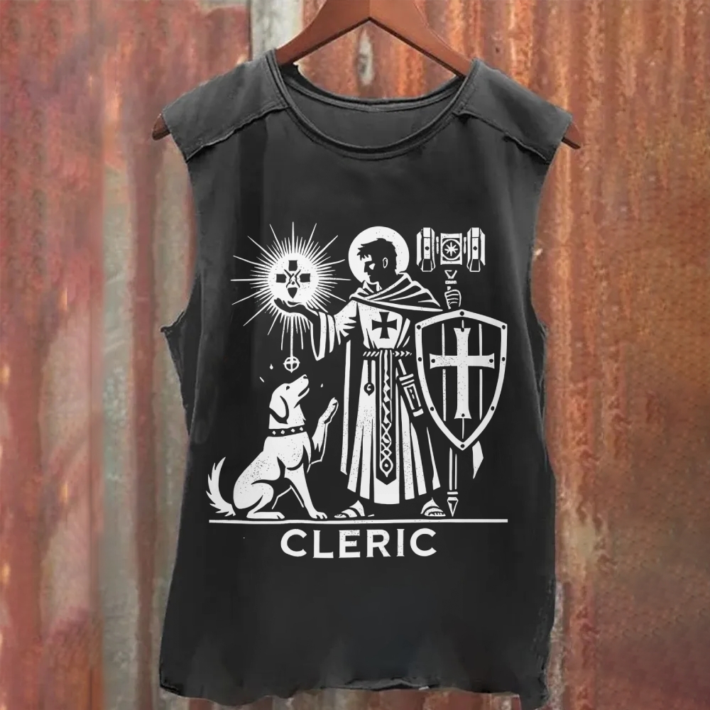 Vintage "D&D Cleric Class" Holy Priest Graphic Washed Tank Top