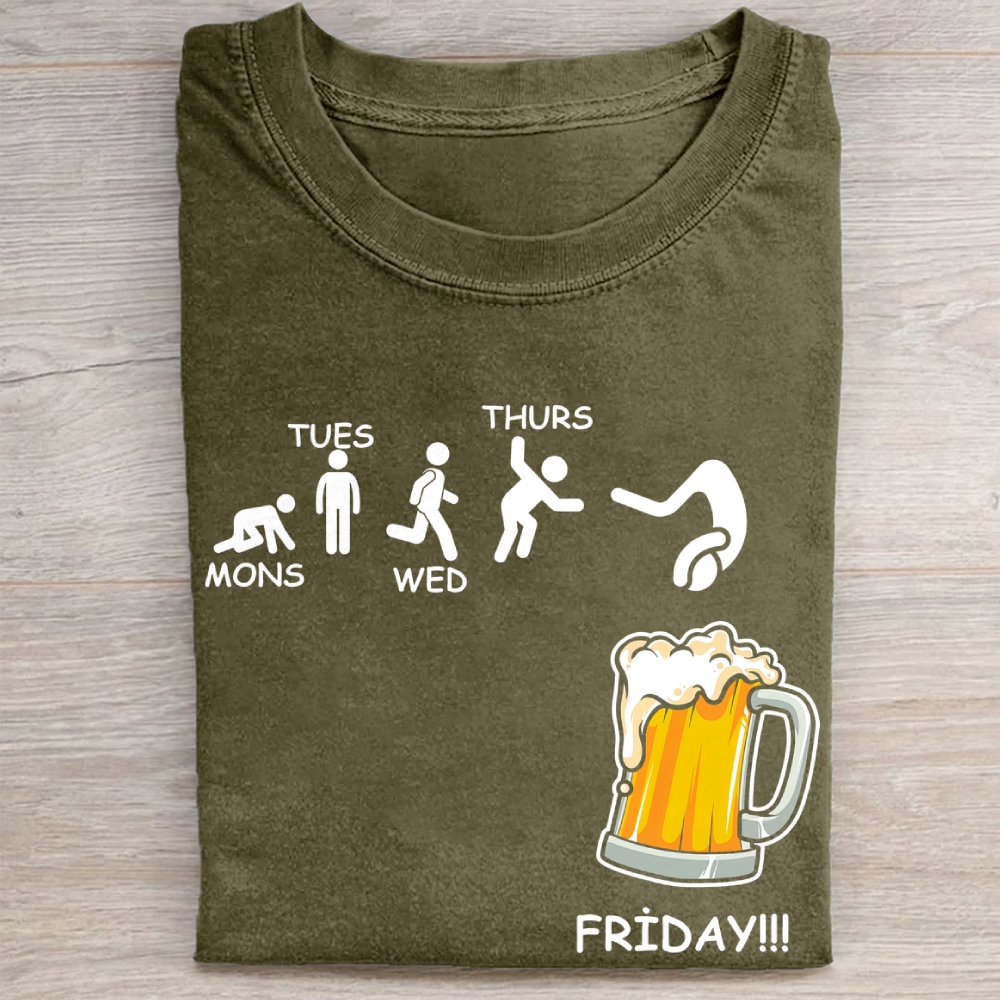 "Friday Beer" Funny Week Evolution Vintage Washed Tee
