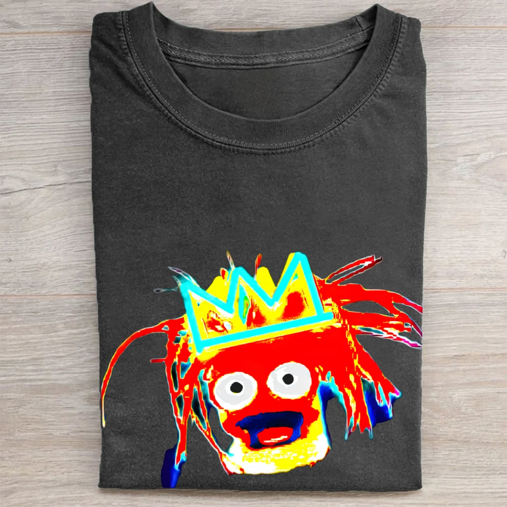 Trippy Elmo "King" Glitch Art Vintage Washed Tee 