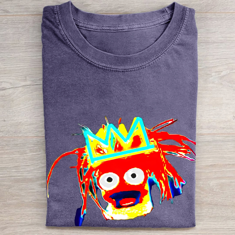 Trippy Elmo "King" Glitch Art Vintage Washed Tee 