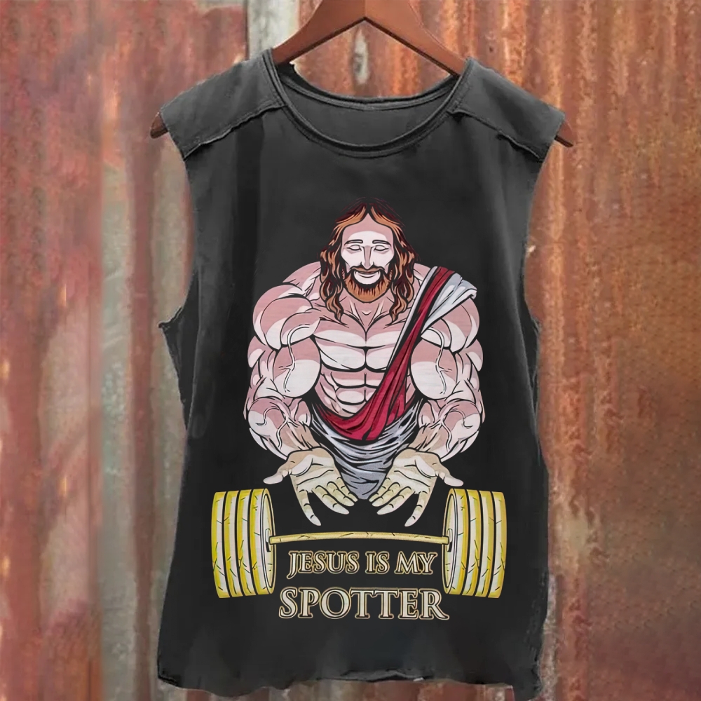"Jesus Is My Spotter" Gym Jesus Washed Tank Top