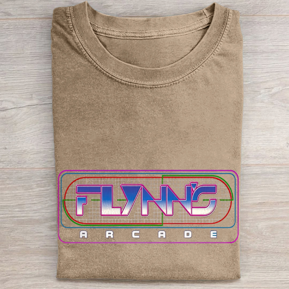 "Flynn's Arcade" Retro Neon Vintage Washed Tee 