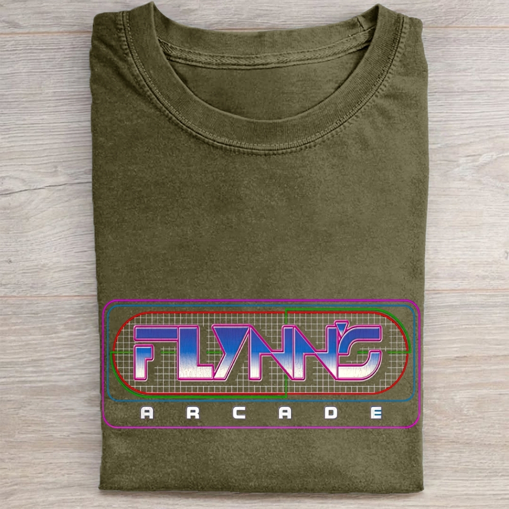 "Flynn's Arcade" Retro Neon Vintage Washed Tee 