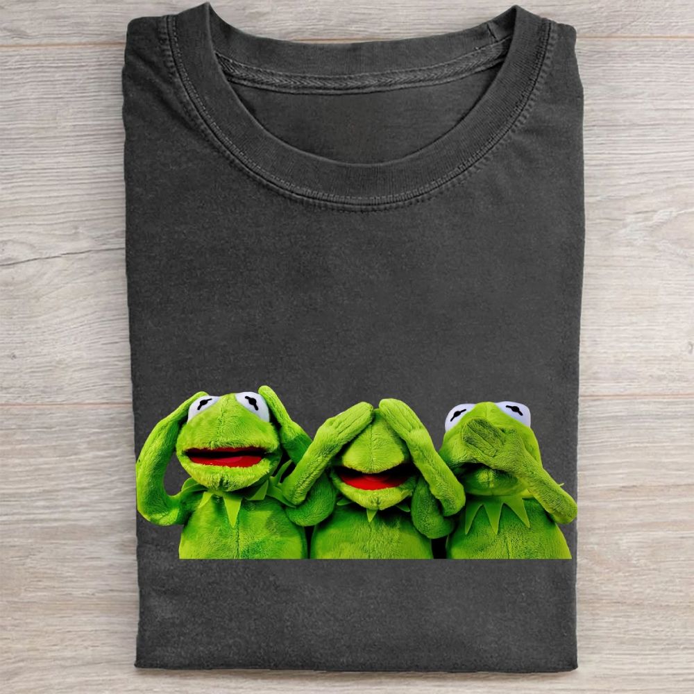 Three Wise Kermit the Frog Meme Vintage Washed Tee