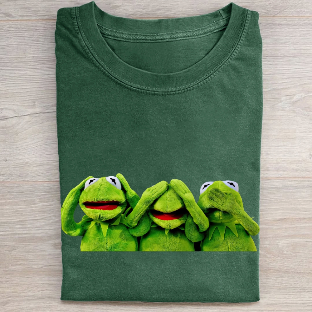 Three Wise Kermit the Frog Meme Vintage Washed Tee