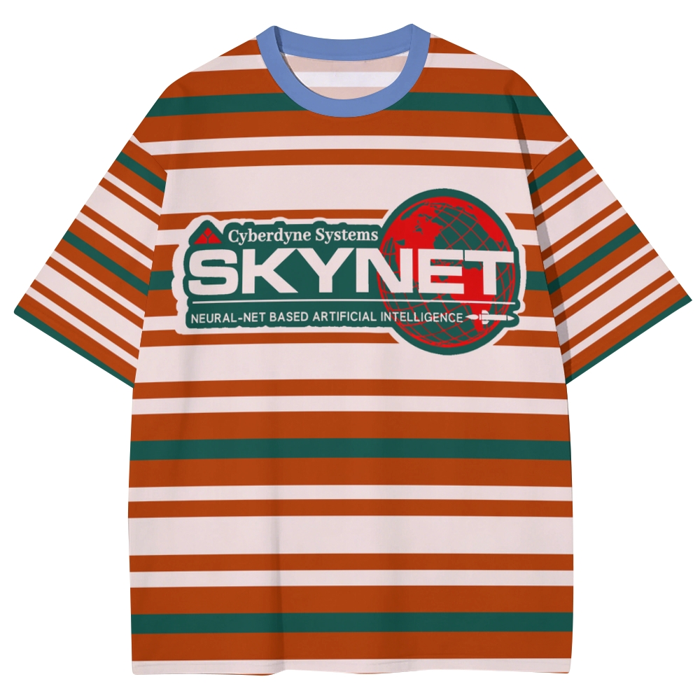 Vintage "Skynet Cyberdyne Systems" Retro Stripe Graphic Unisex Print T-Shirt 
