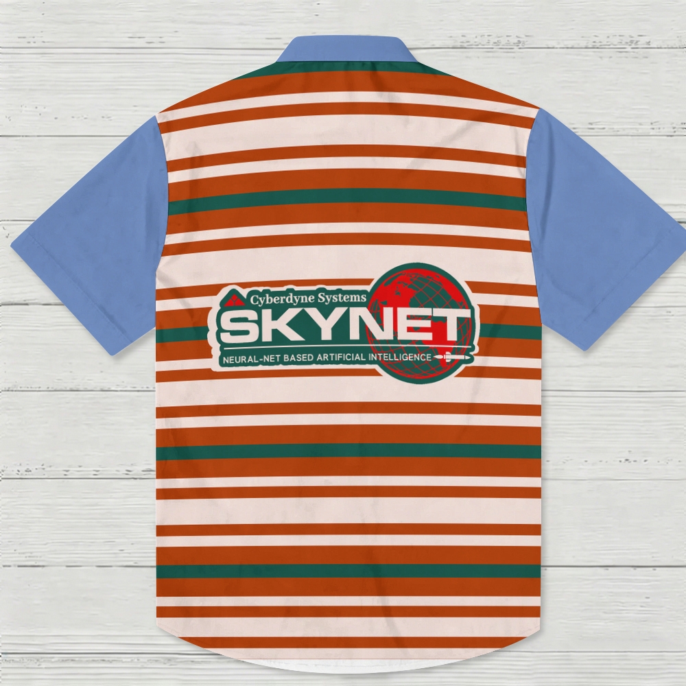 "Skynet Cyberdyne Systems" Retro Stripe Hawaiian Shirt 