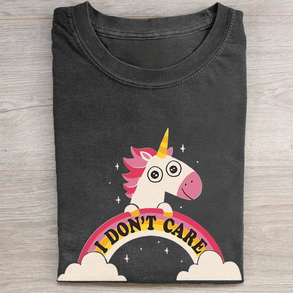 "I Don't Care" Unicorn Rainbow Vintage Washed Tee