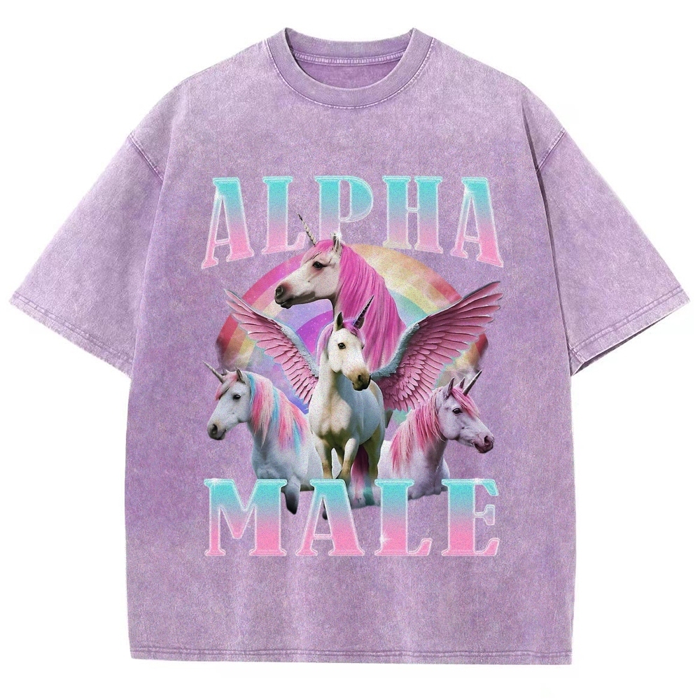 "Alpha Male Unicorn" Meme Washed T-Shirt
