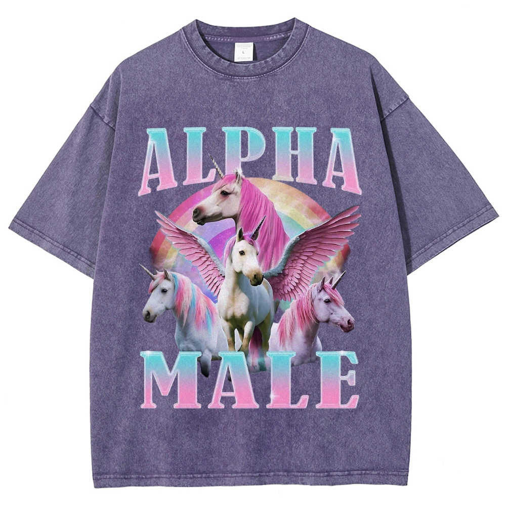 "Alpha Male Unicorn" Meme Washed T-Shirt