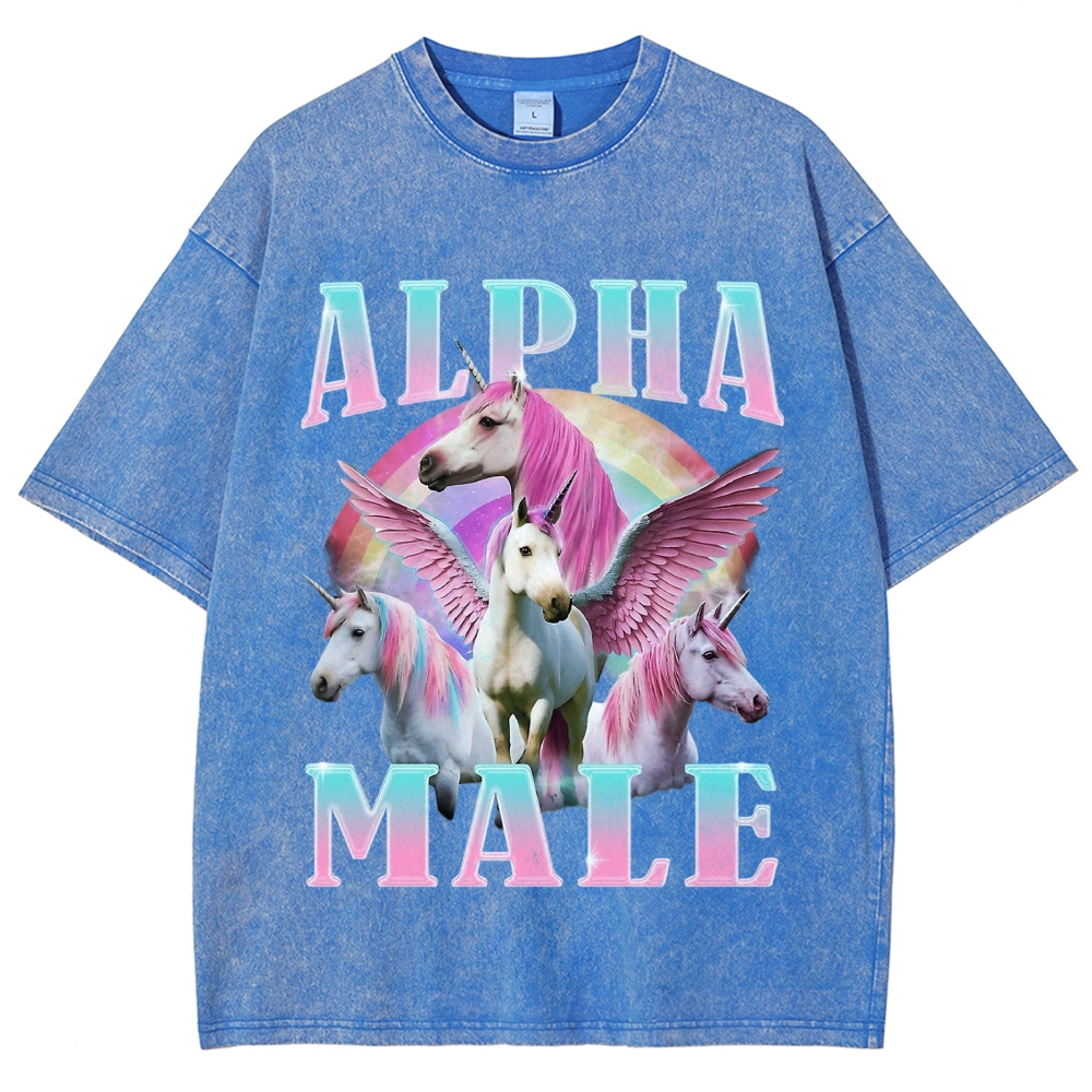 "Alpha Male Unicorn" Meme Washed T-Shirt