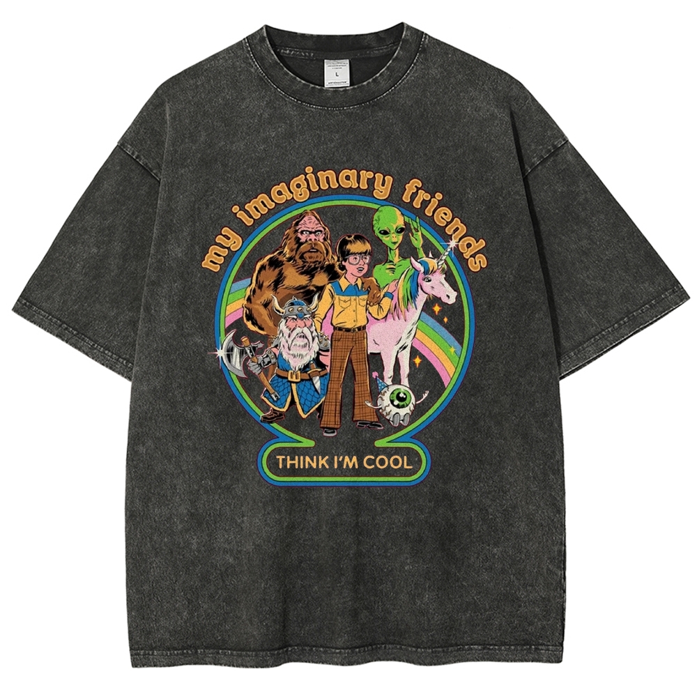 "My Imaginary Friends Think I'm Cool" Retro Fantasy Washed T-Shirt 