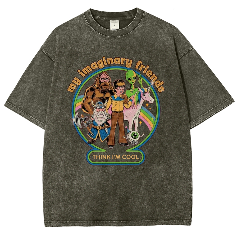 "My Imaginary Friends Think I'm Cool" Retro Fantasy Washed T-Shirt 
