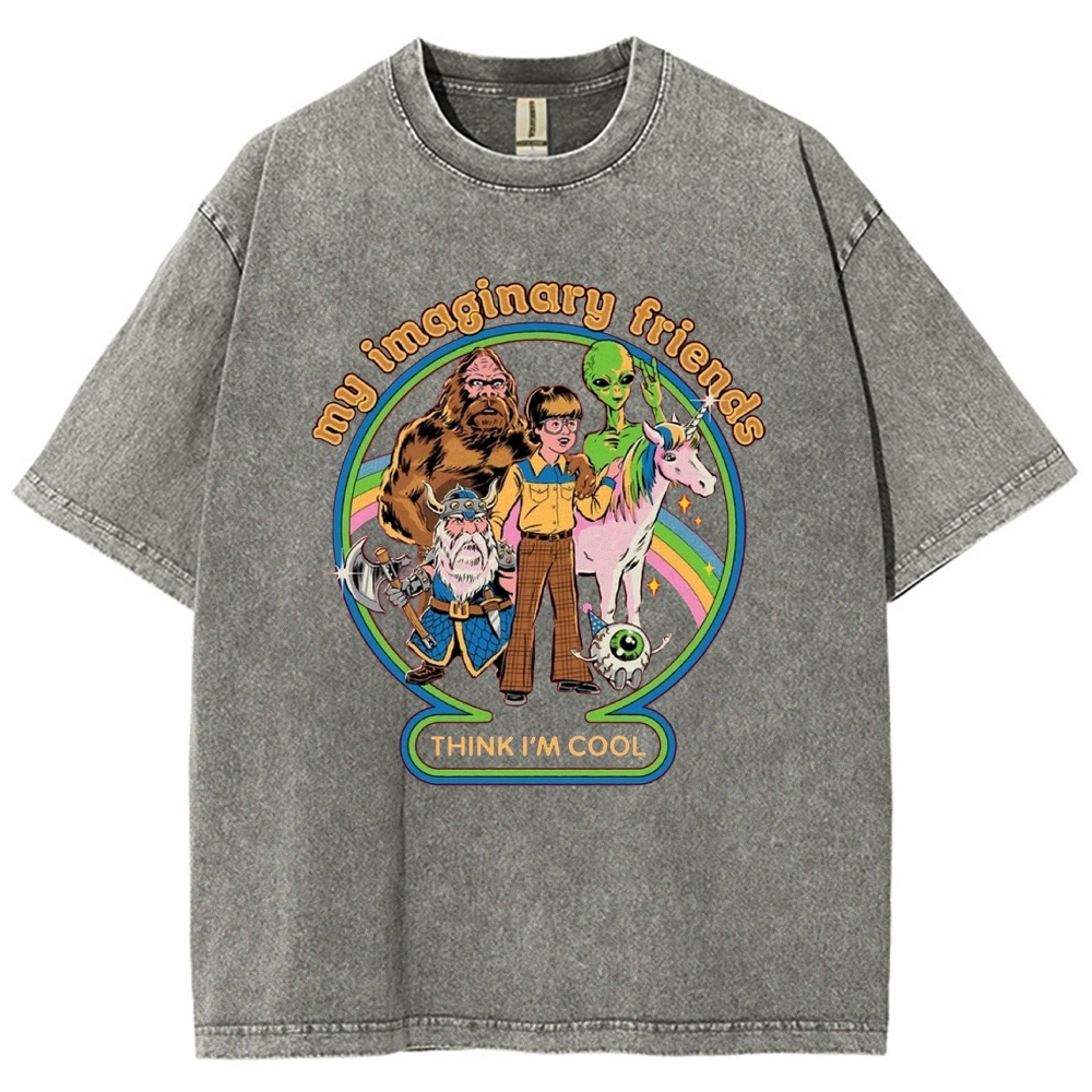 "My Imaginary Friends Think I'm Cool" Retro Fantasy Washed T-Shirt 