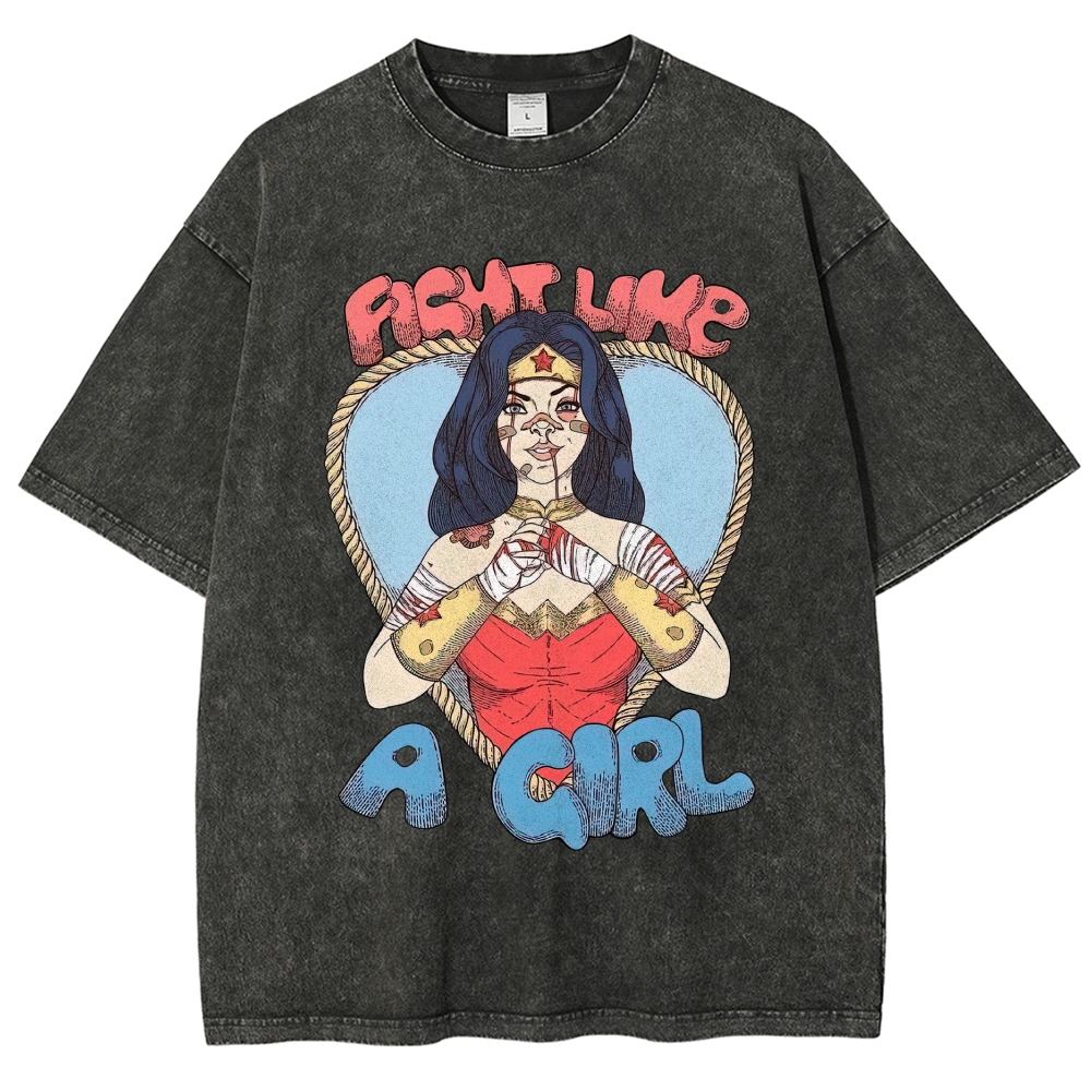 "Fight Like A Girl" Wonder Woman Washed T-Shirt 