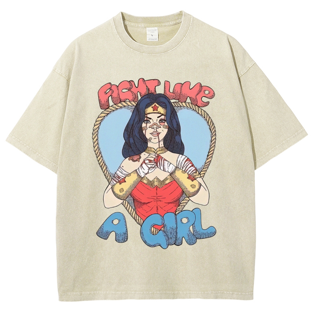 "Fight Like A Girl" Wonder Woman Washed T-Shirt 