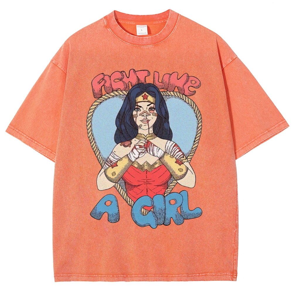 "Fight Like A Girl" Wonder Woman Washed T-Shirt 