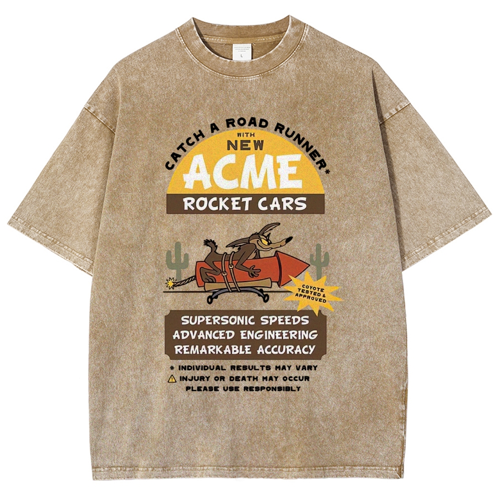 "ACME Rocket Cars" Wile E. Coyote Vintage Ad Washed T-Shirt 