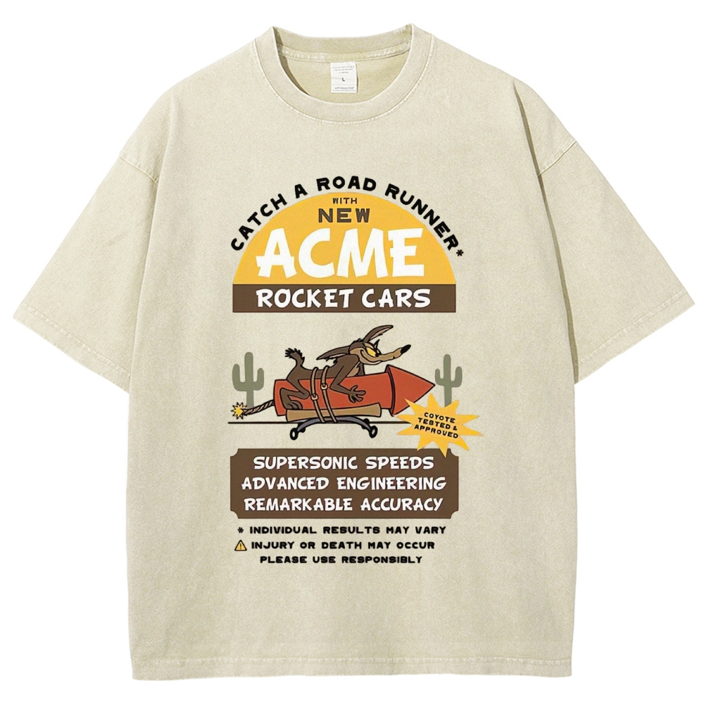 "ACME Rocket Cars" Wile E. Coyote Vintage Ad Washed T-Shirt 