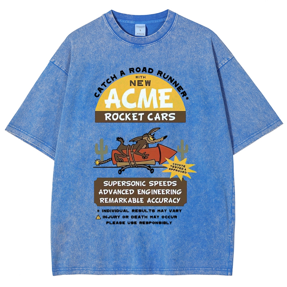 "ACME Rocket Cars" Wile E. Coyote Vintage Ad Washed T-Shirt 