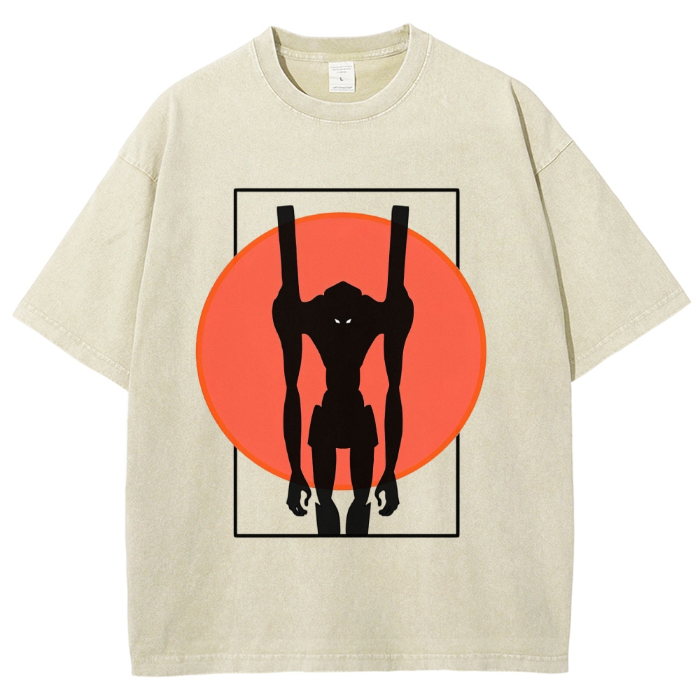 "Evangelion Angel Silhouette" Minimalist Anime Washed T-Shirt