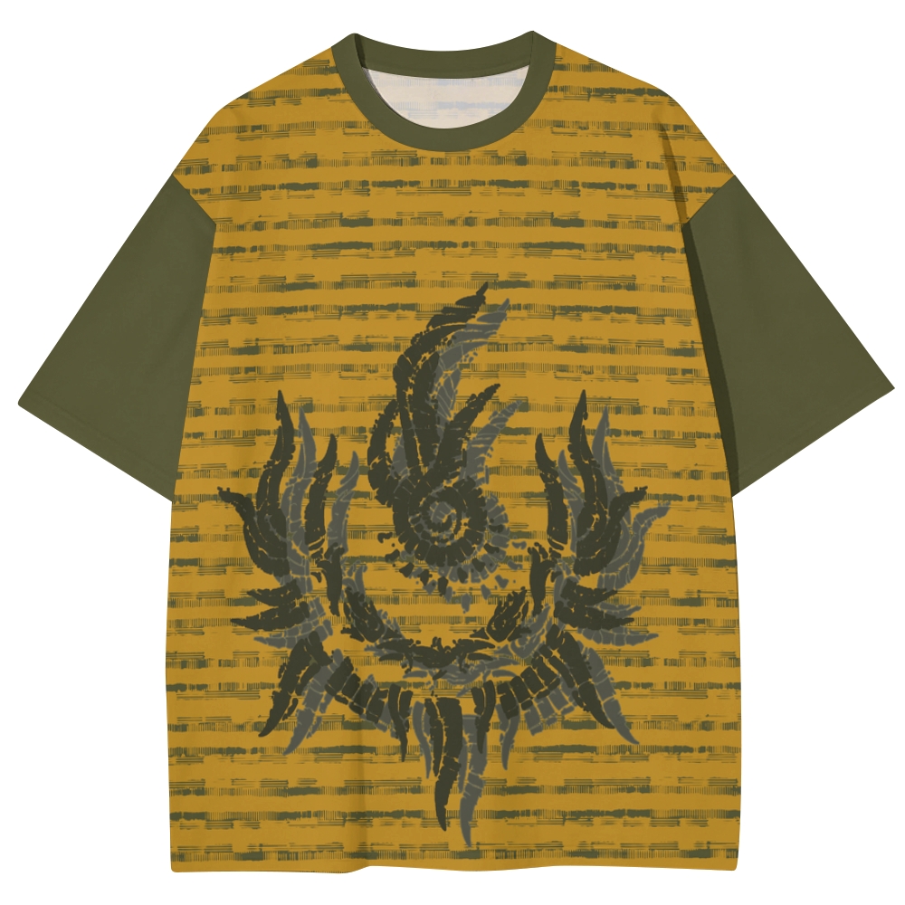 "Dragon Communion Seal" Vintage Striped Oversized Unisex Print T-Shirt