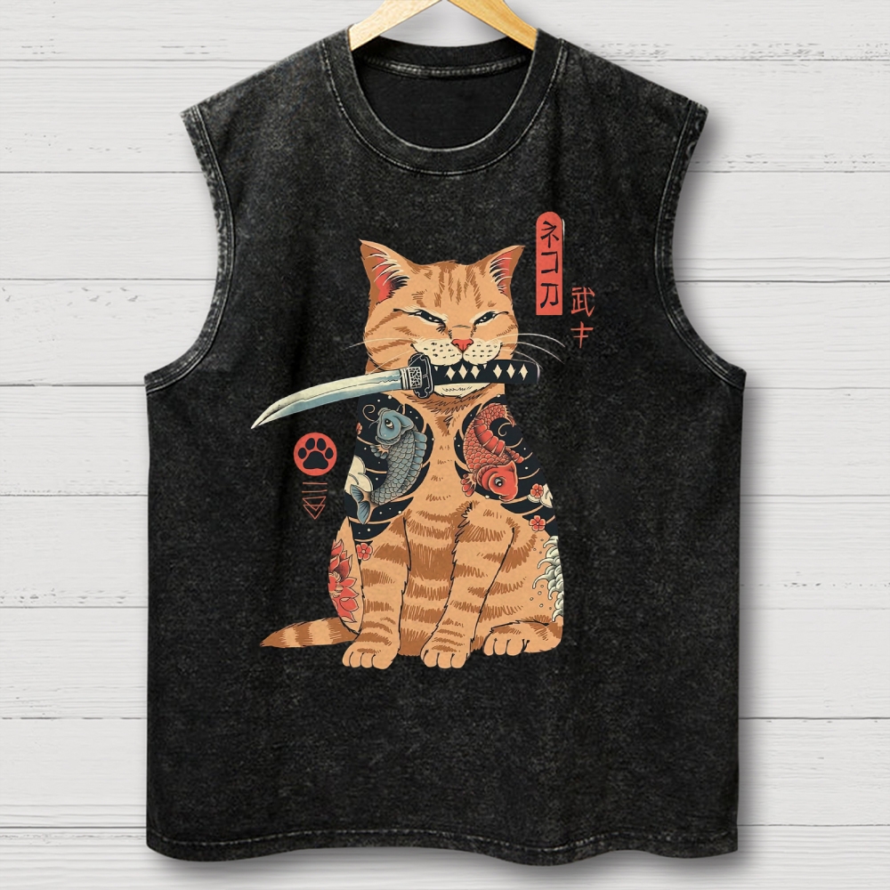 Tattooed Warrior Cat Washed Vest 
