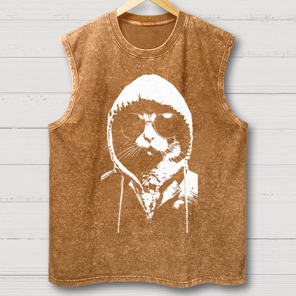 Cool Cat Hoodie Graphic Washed Vest 