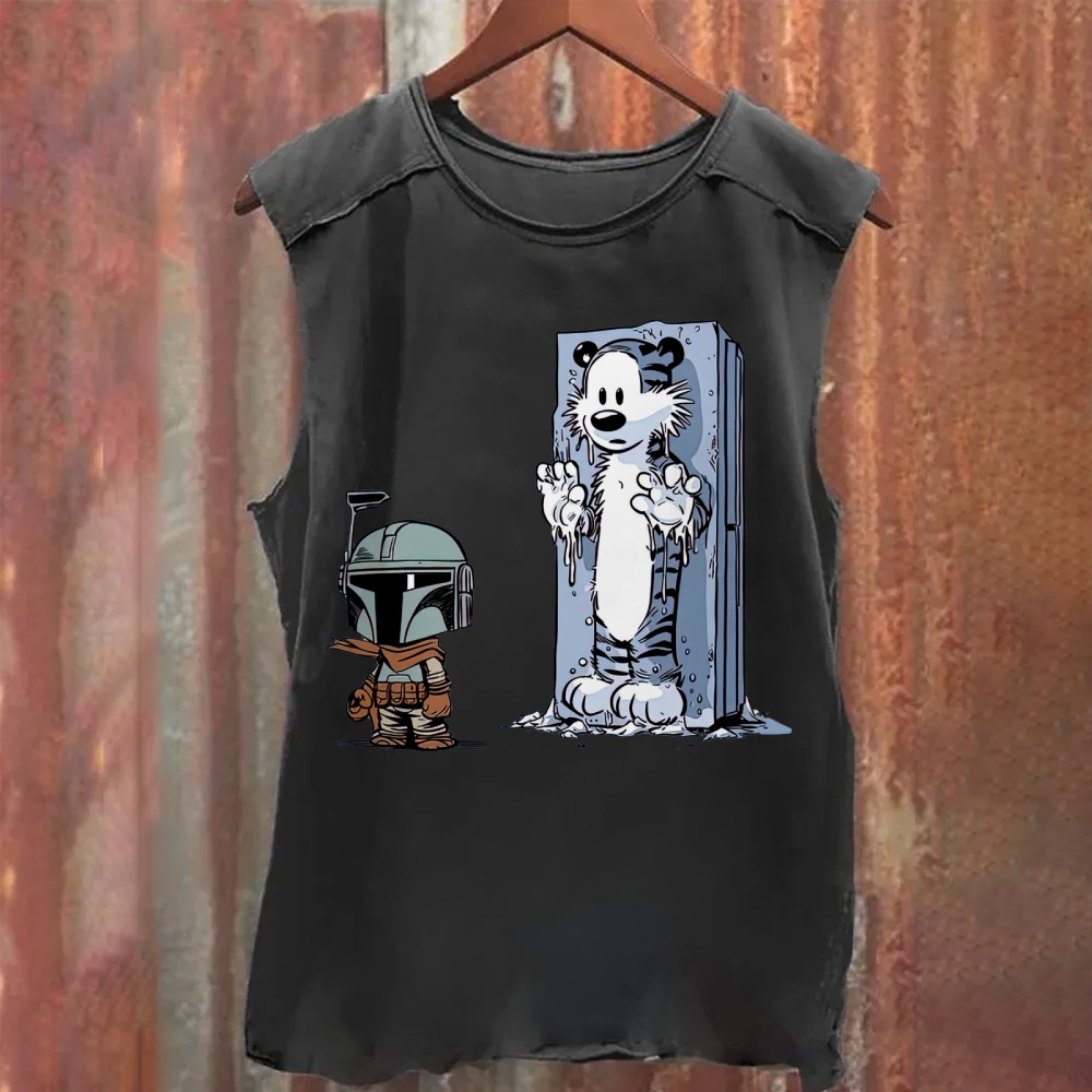 Calvin and Hobbes Star Wars Parody Vintage Washed Tank Top