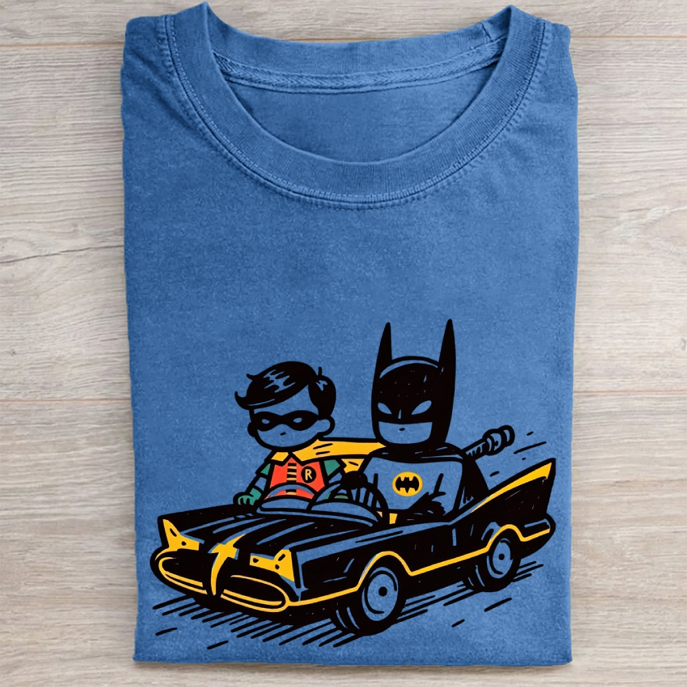 "Batman & Robin Retro Ride" Superhero Vintage Washed Tee 