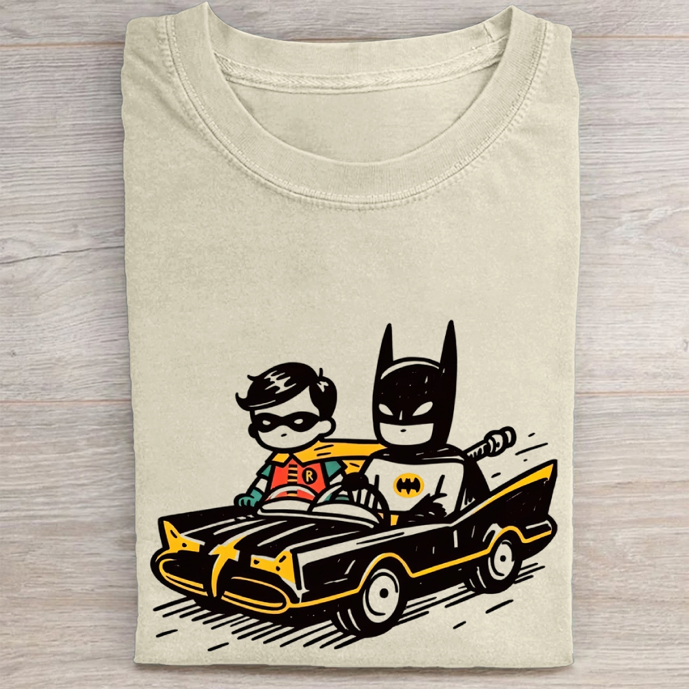 "Batman & Robin Retro Ride" Superhero Vintage Washed Tee 