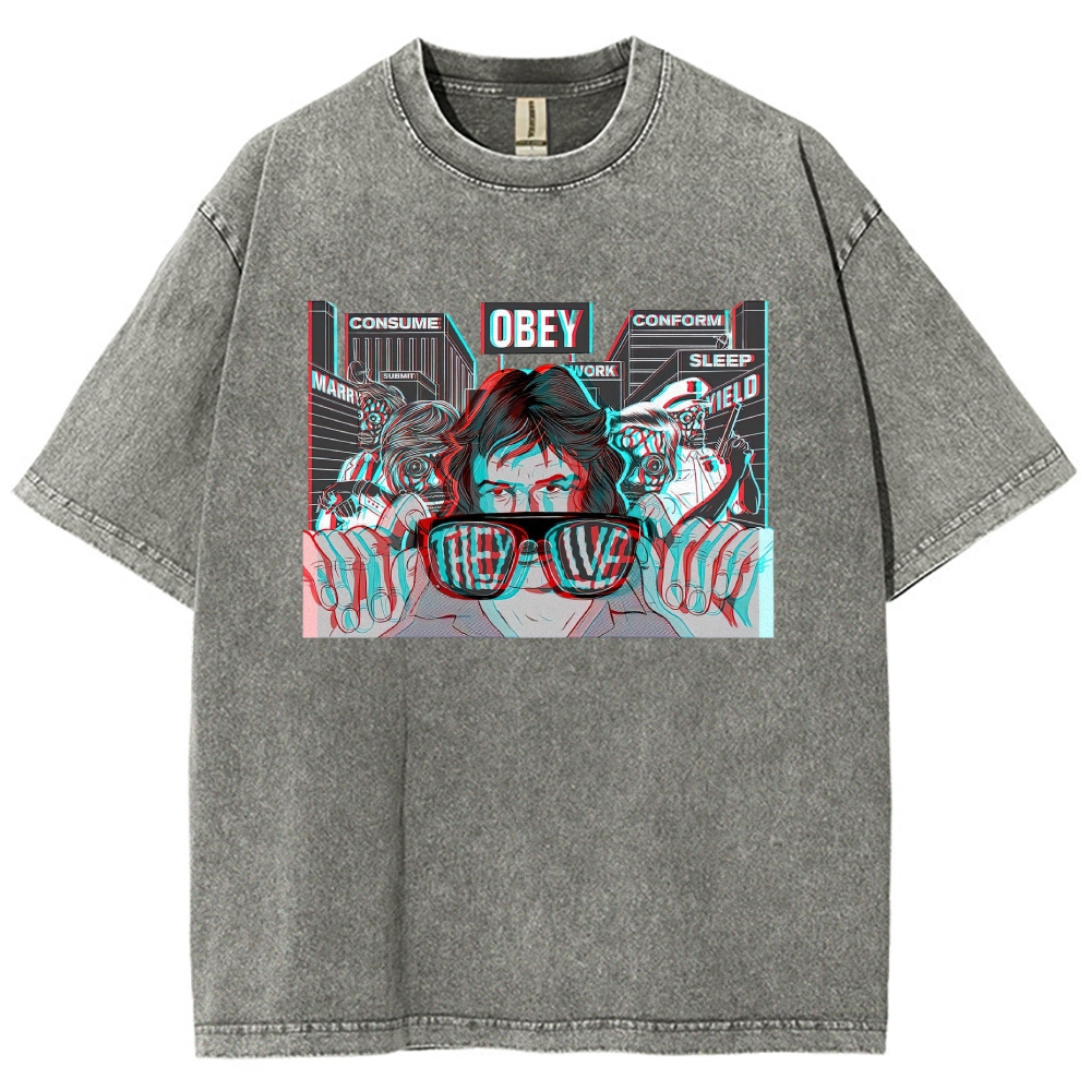 "OBEY Consume Conform" Retro Glitch Washed T-Shirt