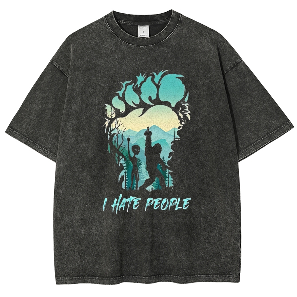"I Hate People Predator Silhouette" Sci-Fi Washed T-Shirt