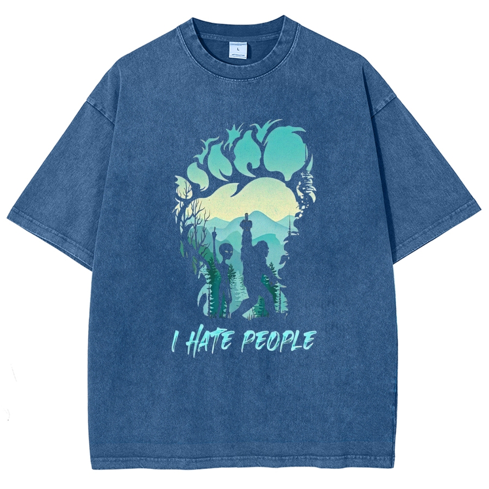 "I Hate People Predator Silhouette" Sci-Fi Washed T-Shirt