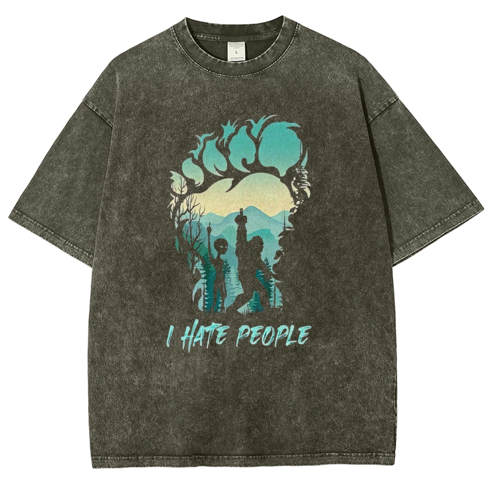 "I Hate People Predator Silhouette" Sci-Fi Washed T-Shirt