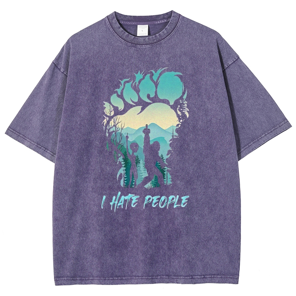 "I Hate People Predator Silhouette" Sci-Fi Washed T-Shirt