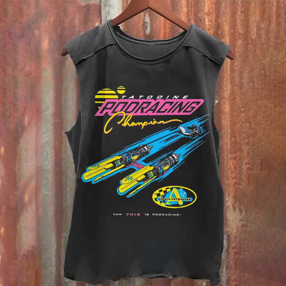 Retro "Tatooine Podracing Champion" Sci-Fi Racing Graphic Washed Tank Top