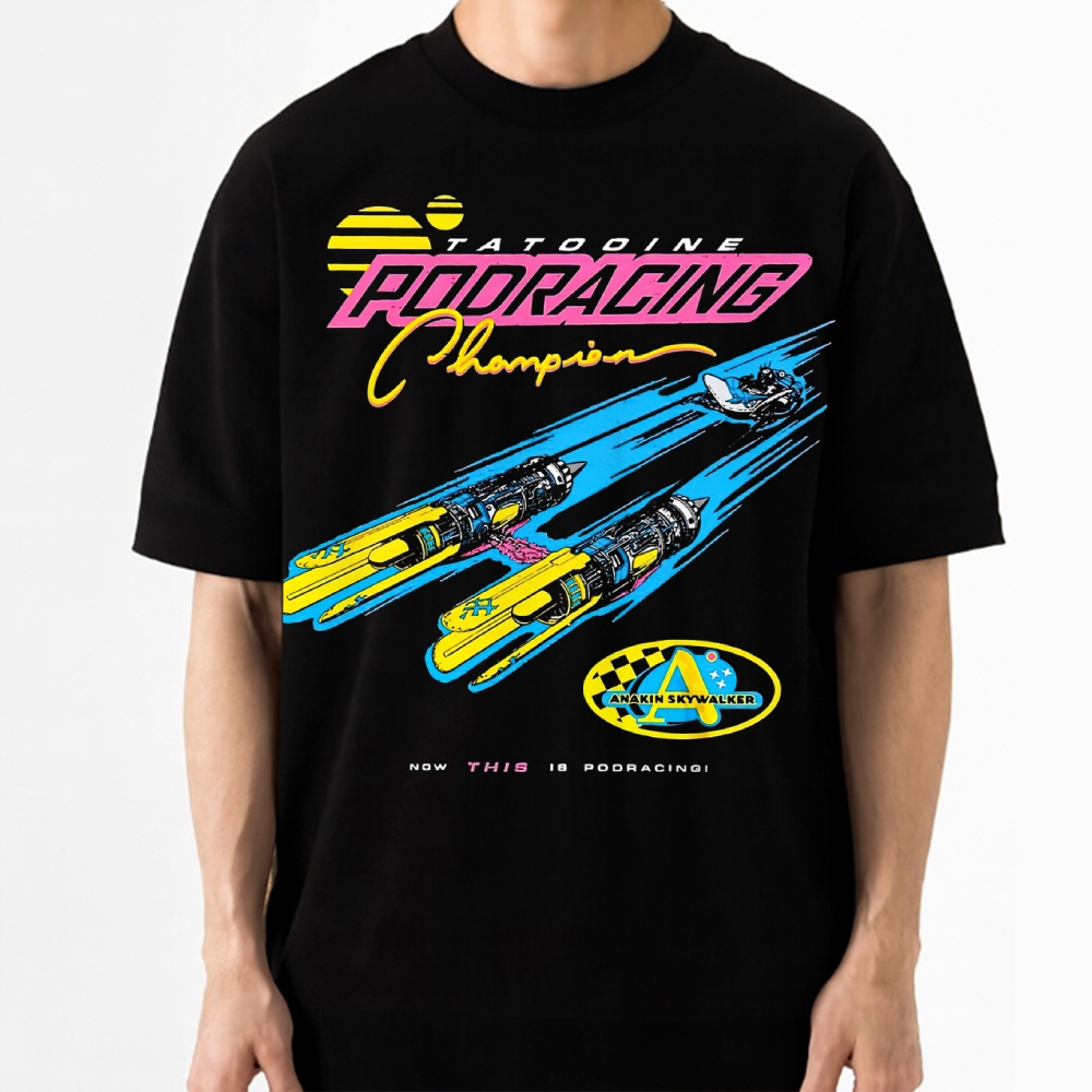 Retro "Tatooine Podracing Champion" Sci-Fi Racing Graphic Cotton T-shirt