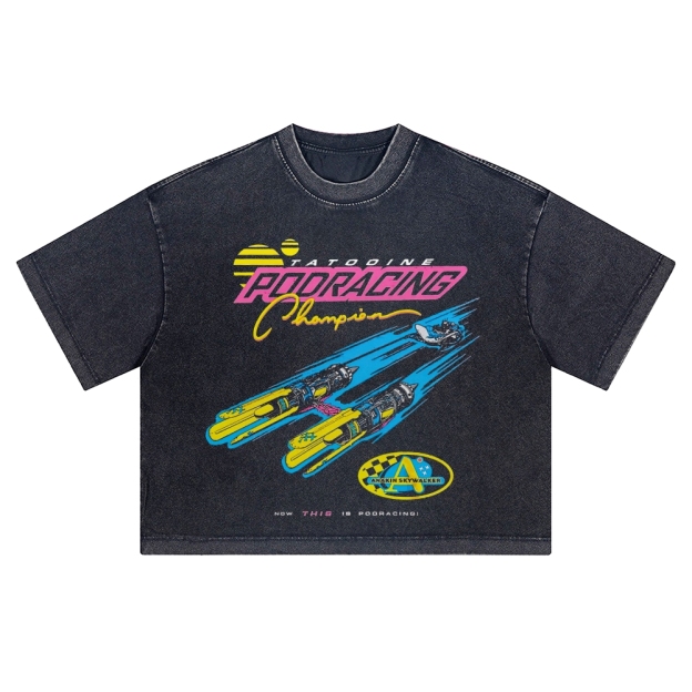 Retro "Tatooine Podracing Champion" Sci-Fi Racing Graphic Washed Cropped T-Shirt 