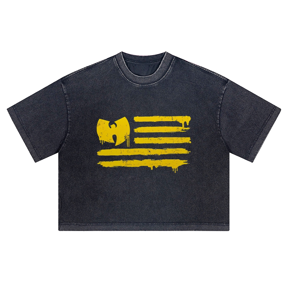 Wu-Tang Clan Flag Style Vintage Washed Cropped T-Shirt 