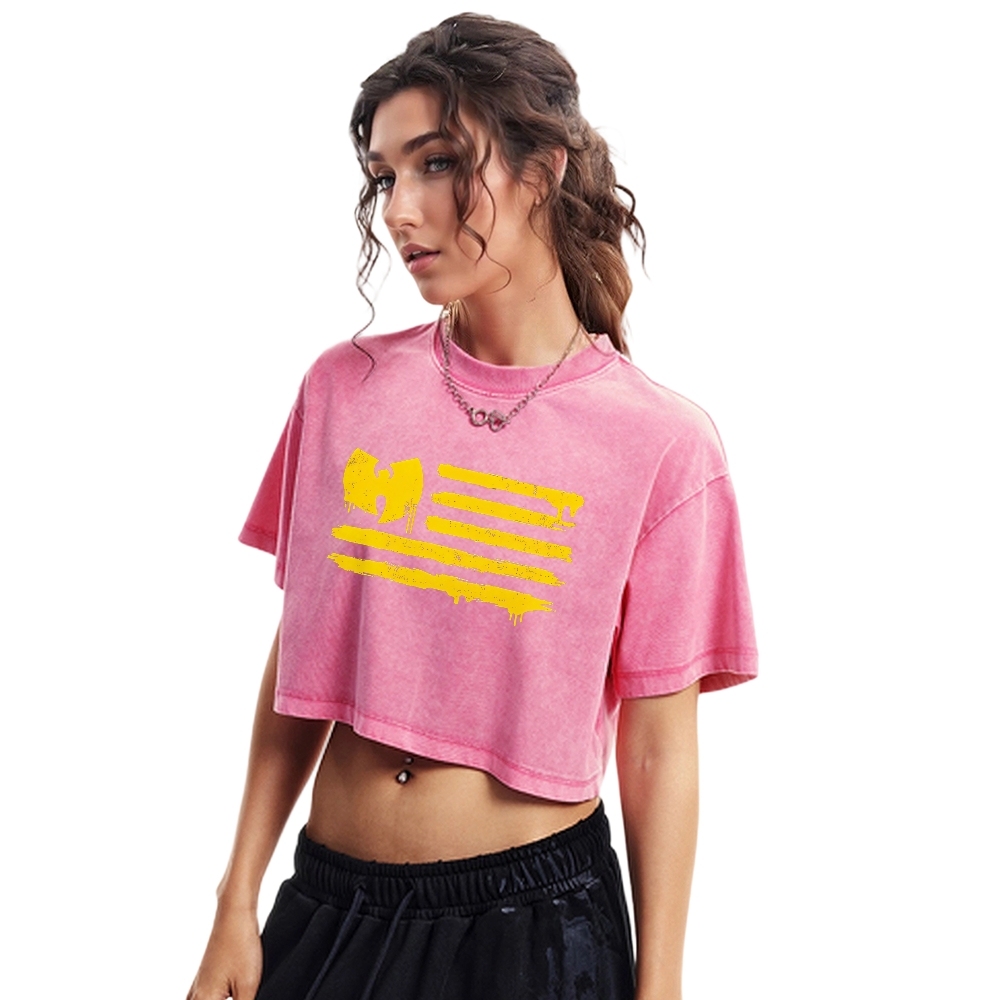 Wu-Tang Clan Flag Style Vintage Washed Cropped T-Shirt 