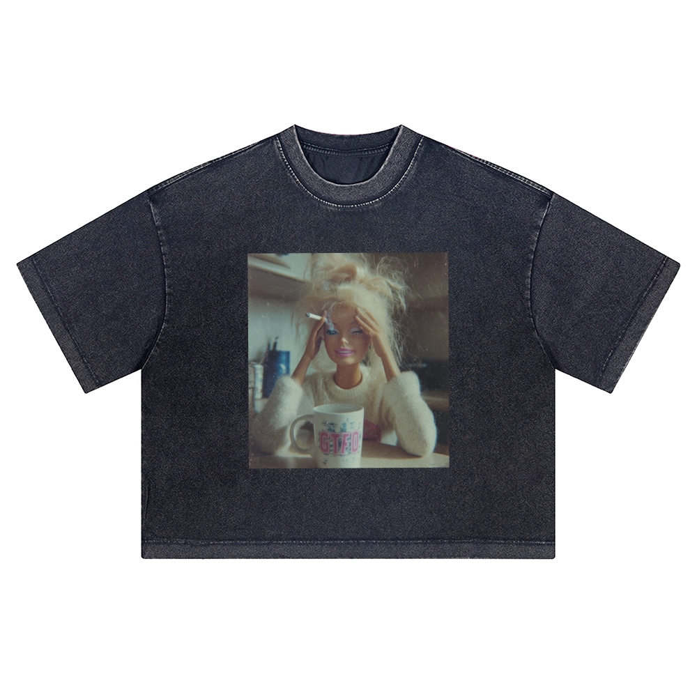 Stressed Blonde Doll Graphic Washed Cropped T-Shirt 