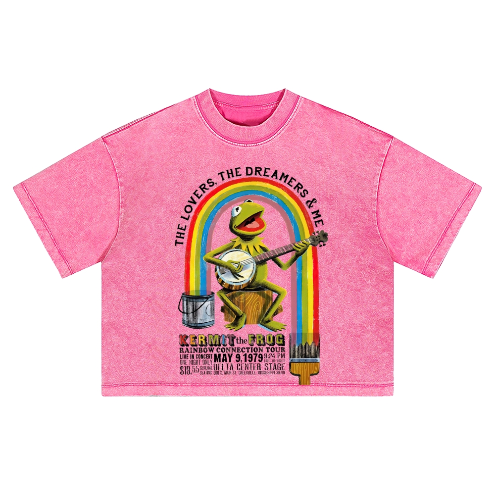 "Rainbow Connection Tour" Kermit the Frog Washed Cropped T-Shirt 