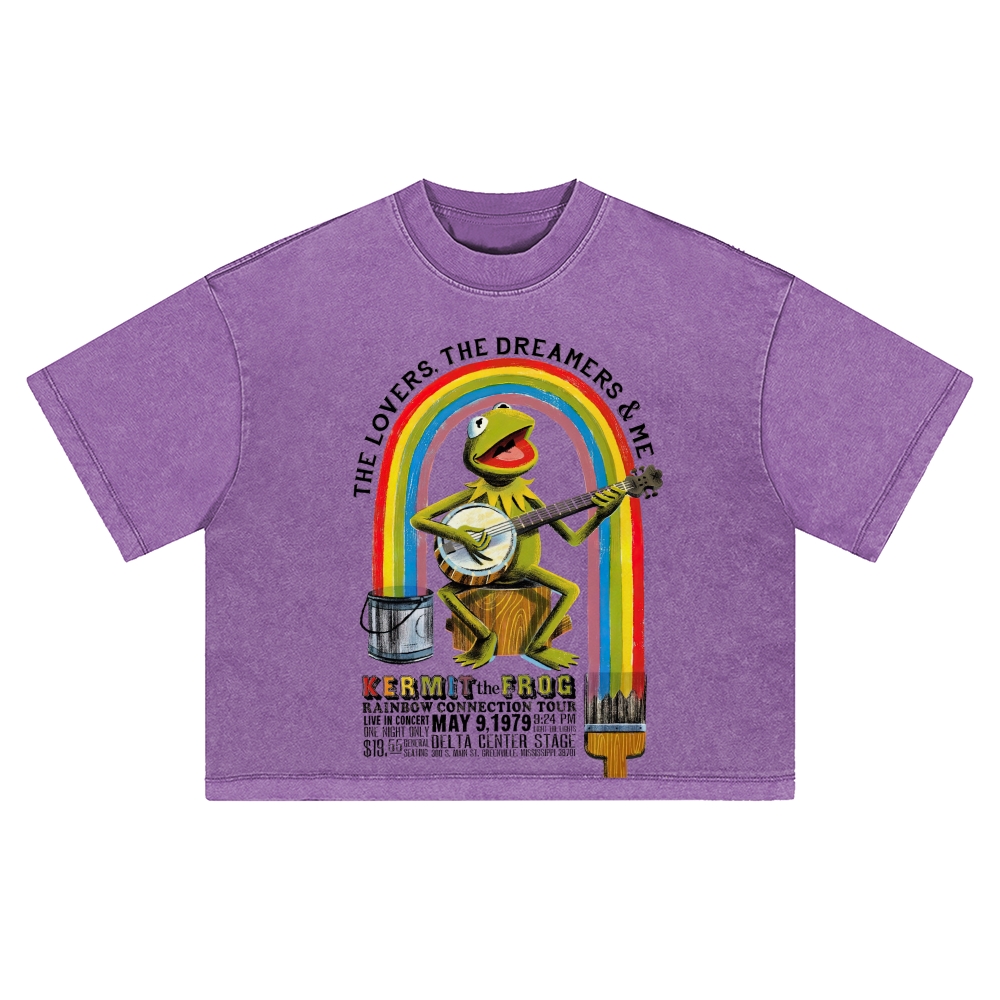 "Rainbow Connection Tour" Kermit the Frog Washed Cropped T-Shirt 