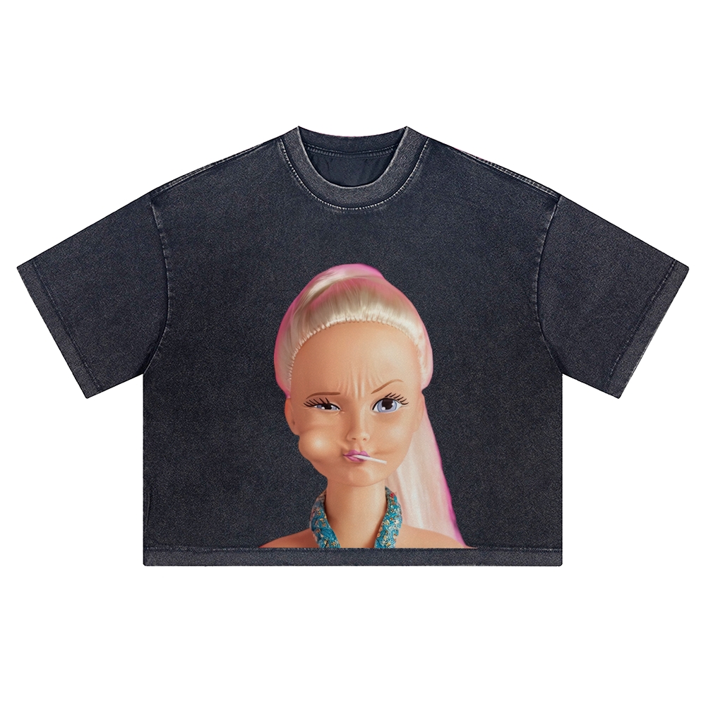 "Pouty Baddie" Sassy Doll Vintage Washed Cropped T-Shirt