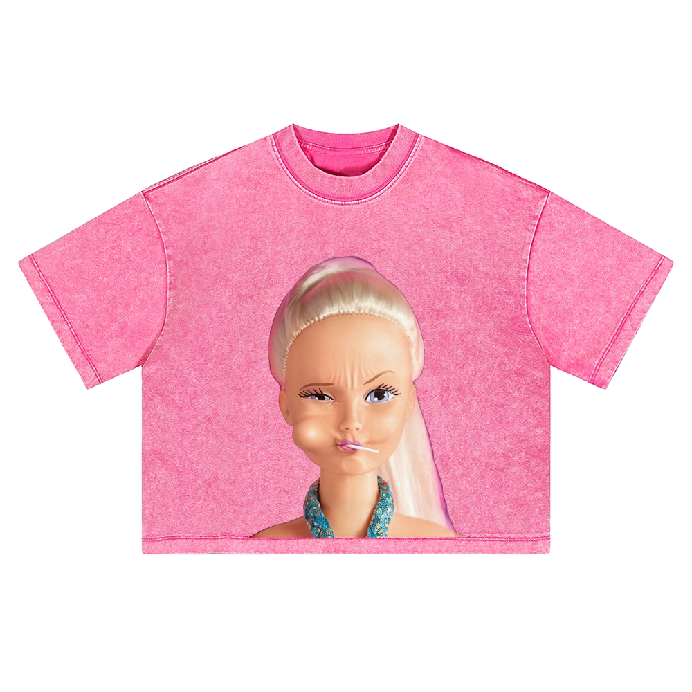 "Pouty Baddie" Sassy Doll Vintage Washed Cropped T-Shirt