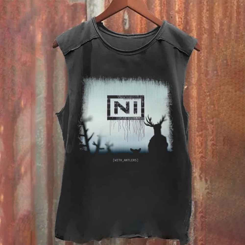 "With Antlers" Nine Inch Nails Parody Washed Tank Top